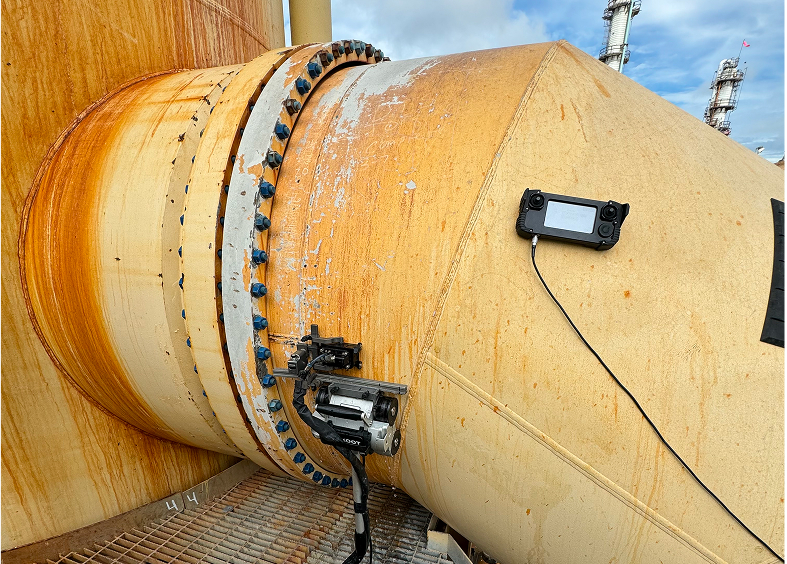 Rusty pipeline section with monitoring devices